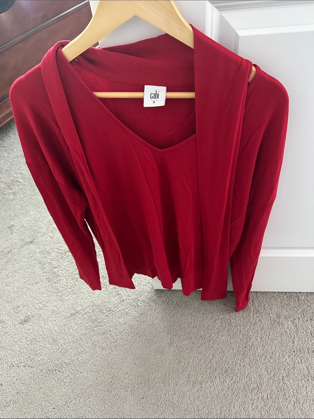 CAbi Deep Red V-Neck Long Sleeve Top